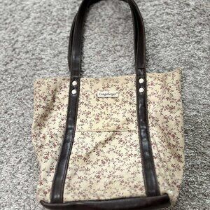 Vintage Longaberger Floral Tote with Brown Handles Size 10X8